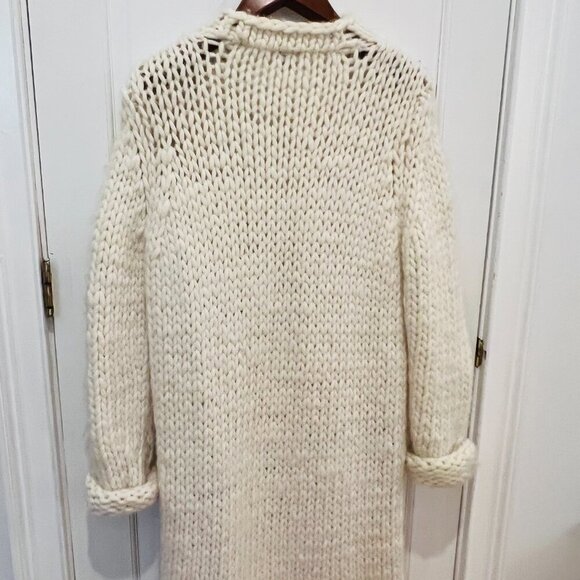 Vintage Gap Chunky Knit Ivory Long Duster Cardigan Coat 100% Wool Women's Large - Picture 11 of 16